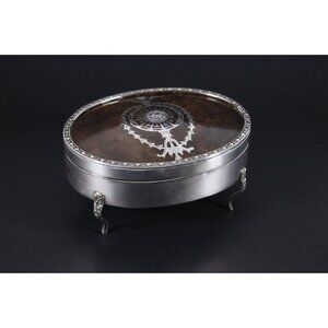 Vintage jewelry box for men, Regency style footed trinket box, silver inlaid